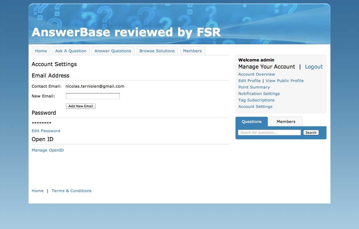 Answerbase - Account Settings